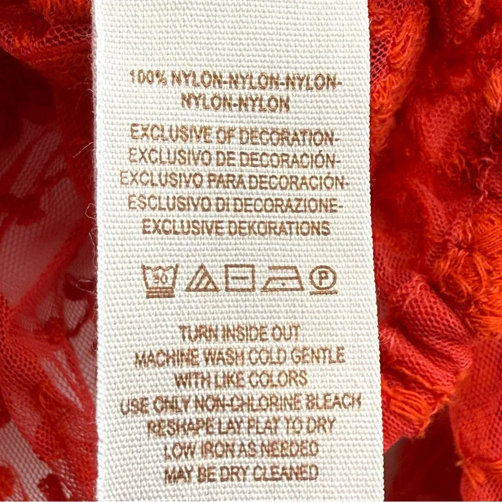 Free People size Large Women's Red Jubilee Floral Embroidered Sheer Lace Top